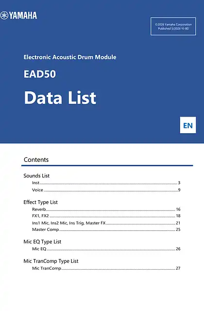 yamaha雅马哈EAD50 Data List EN